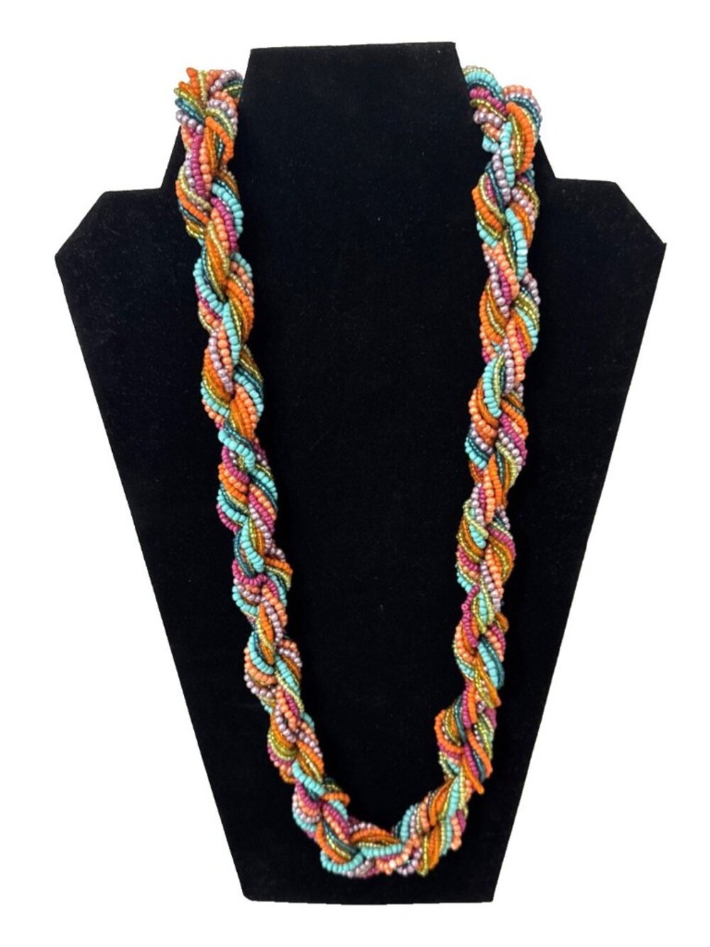 Multi Colored Braided Seed Bead Multi Strand Twisted Rope Necklace Chunky